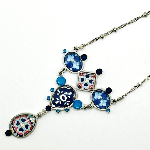 Boho Yoolie Necklace Mothers Day Gift Turquoise Color Crystal Blue Pattern Chain - Picture 3 of 11